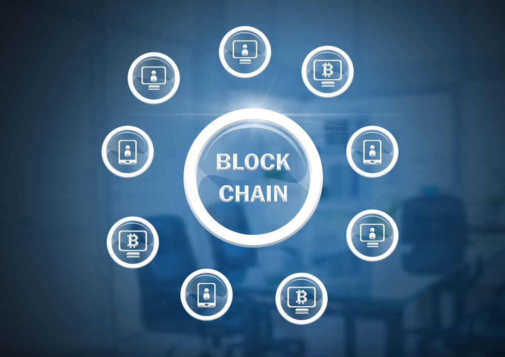 blockchain graphics in circle network in office